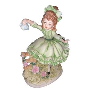 Lefton China Figurine Girl in Green Dress Hand Painted KW5339